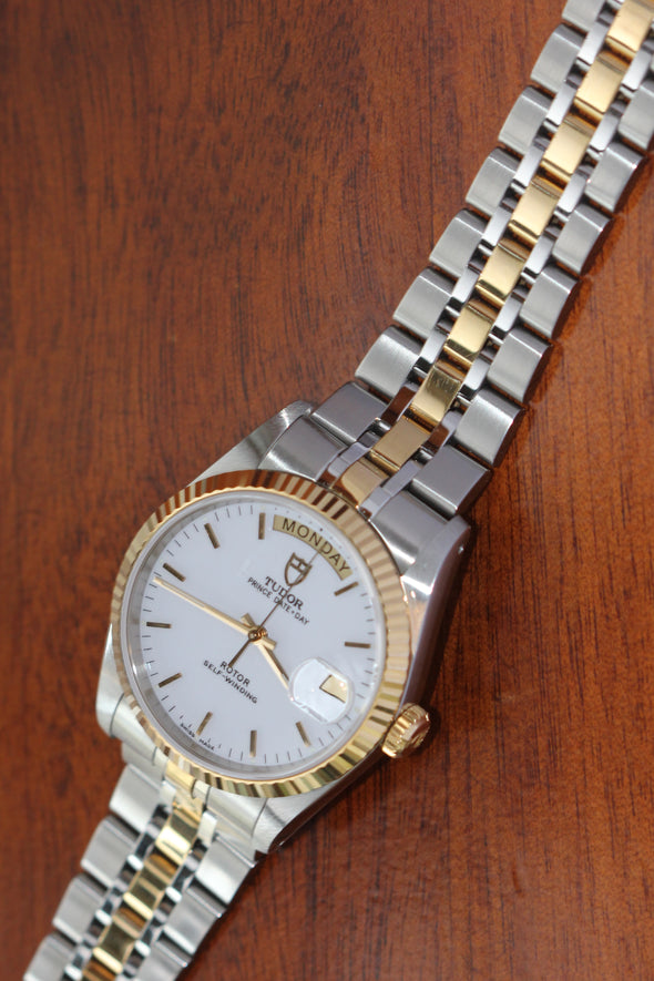 Tudor Prince Date-Day 76213 Rare White Dial Watch Full-Set