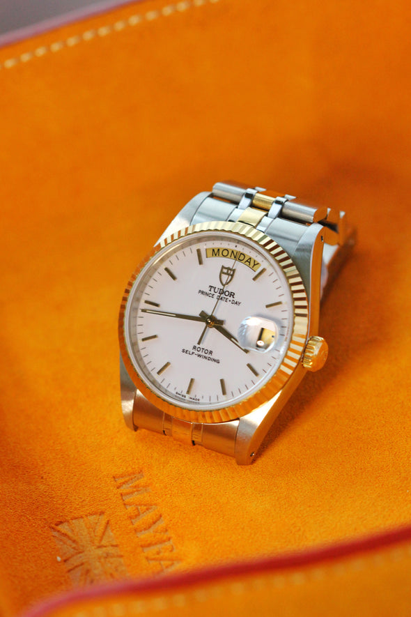 Tudor Prince Date-Day 76213 Rare White Dial Watch Full-Set