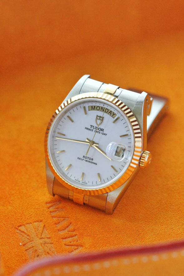 Tudor Prince Date-Day 76213 Rare White Dial Watch Full-Set