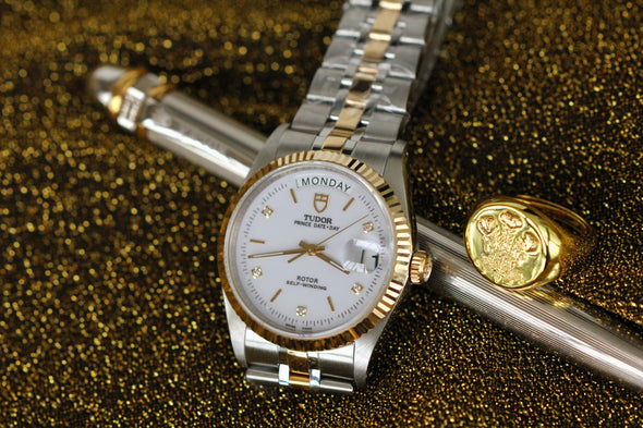 Tudor Prince Date-Day 76213 rare Diamonds dial Watch