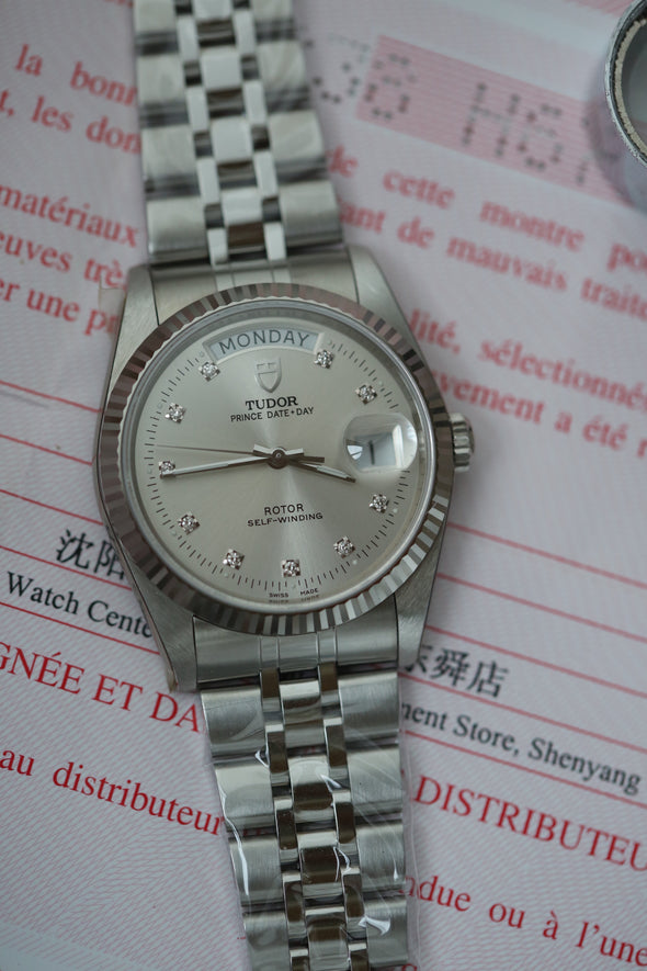 Tudor Prince Date-Day Diamonds Sunburst Dial Full-Set NOS