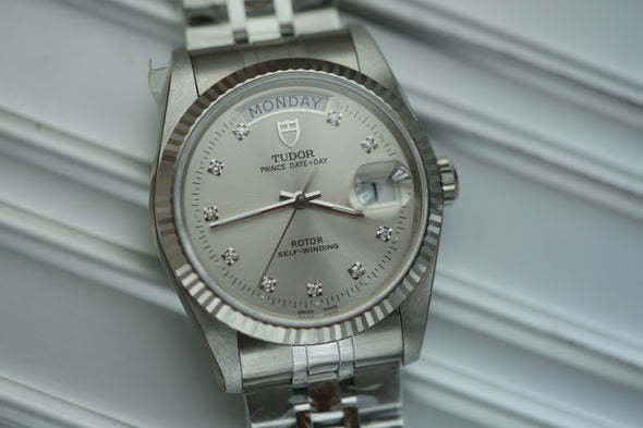 Tudor Prince Date-Day Diamonds Sunburst Dial Full-Set NOS