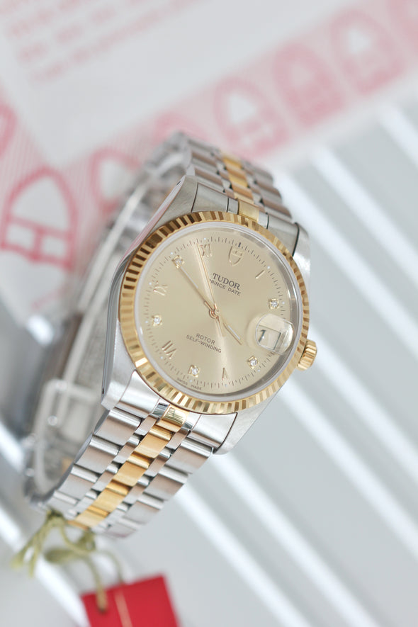 Tudor Prince Date 74033 Rare Diamonds Roman Dial Watch