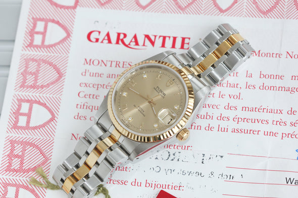 Tudor Prince Date 74033 Rare Diamonds Roman Dial Watch