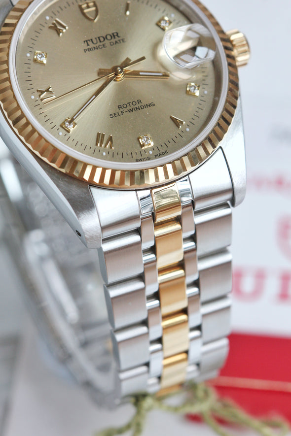 Tudor Prince Date 74033 Rare Diamonds Roman Dial Watch