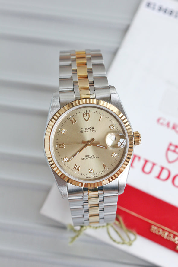 Tudor Prince Date 74033 Rare Diamonds Roman Dial Watch