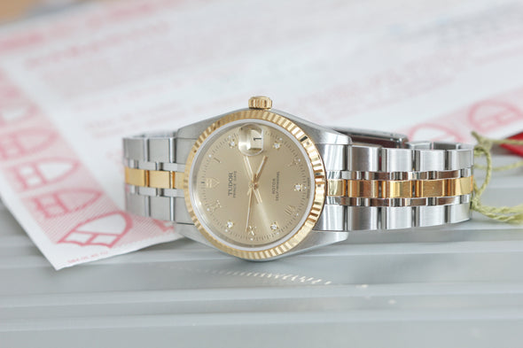 Tudor Prince Date 74033 Rare Diamonds Roman Dial Watch