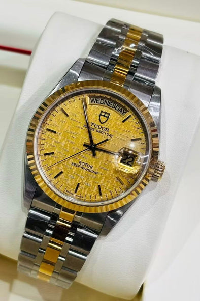 Tudor Prince Date 76213 Gold Linen Dial Watch Full-Set