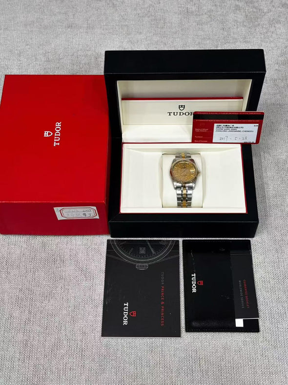 Tudor Prince Date 76213 Gold Linen Dial Watch Full-Set