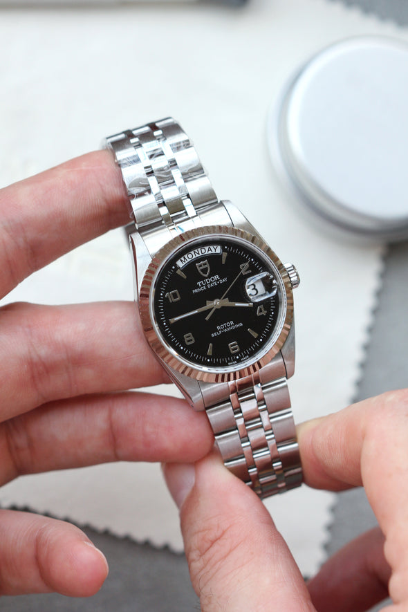 Tudor Prince Date-Day 76214 rare Black Arabic dial Watch 2017 Full-Set