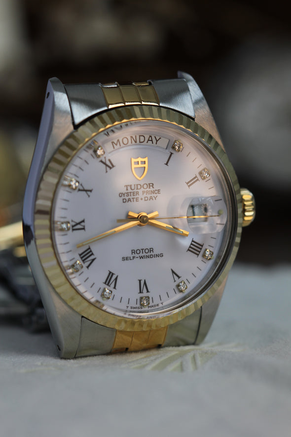 Tudor Oyster Prince Date-Day on White Ceramic Dial with Diamond Markers