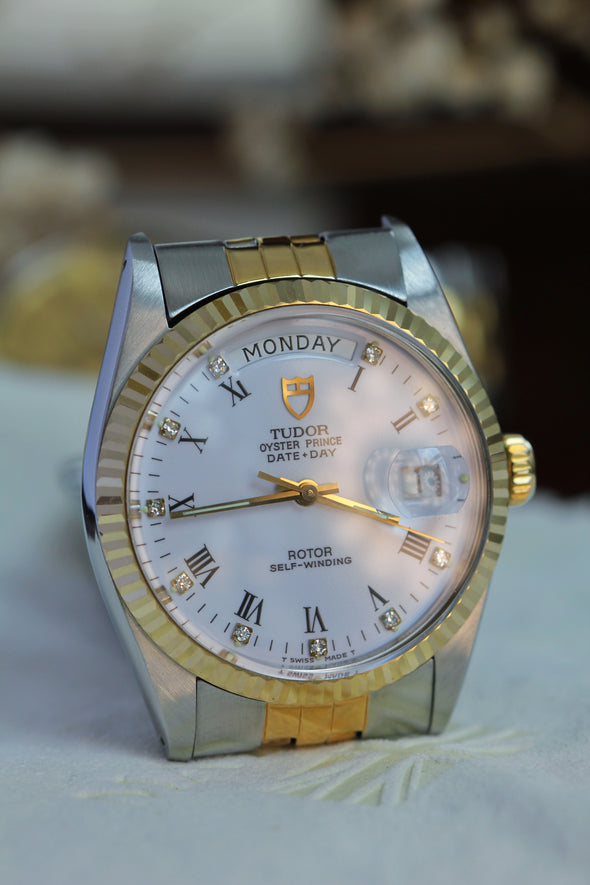 Tudor Oyster Prince Date-Day on White Ceramic Dial with Diamond Markers