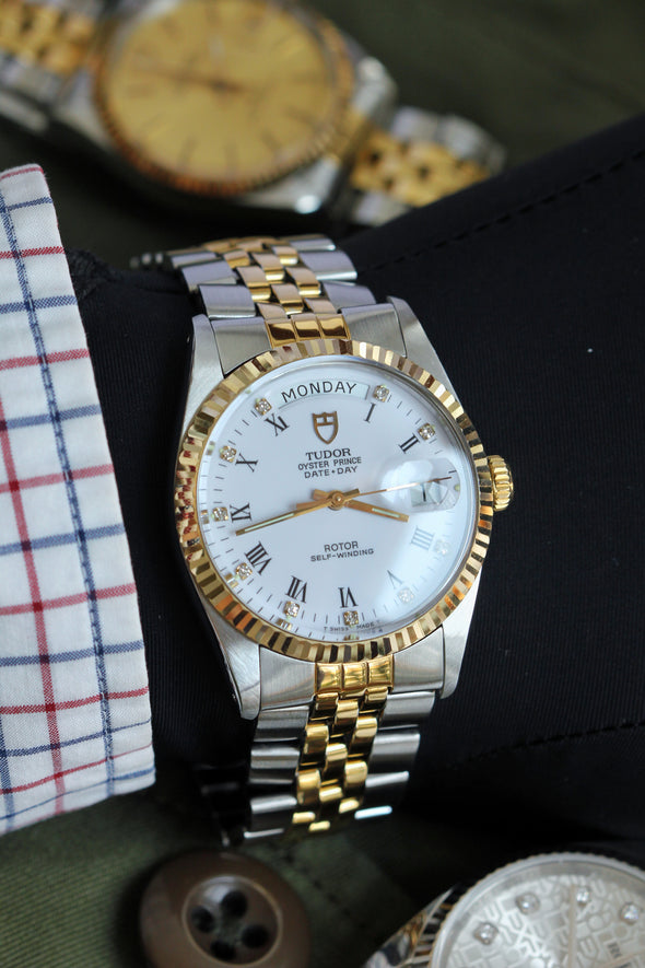 Tudor Oyster Prince Date-Day on White Ceramic Dial with Diamond Markers