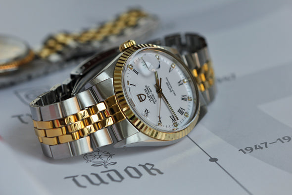 Tudor Oyster Prince Date-Day on White Ceramic Dial with Diamond Markers