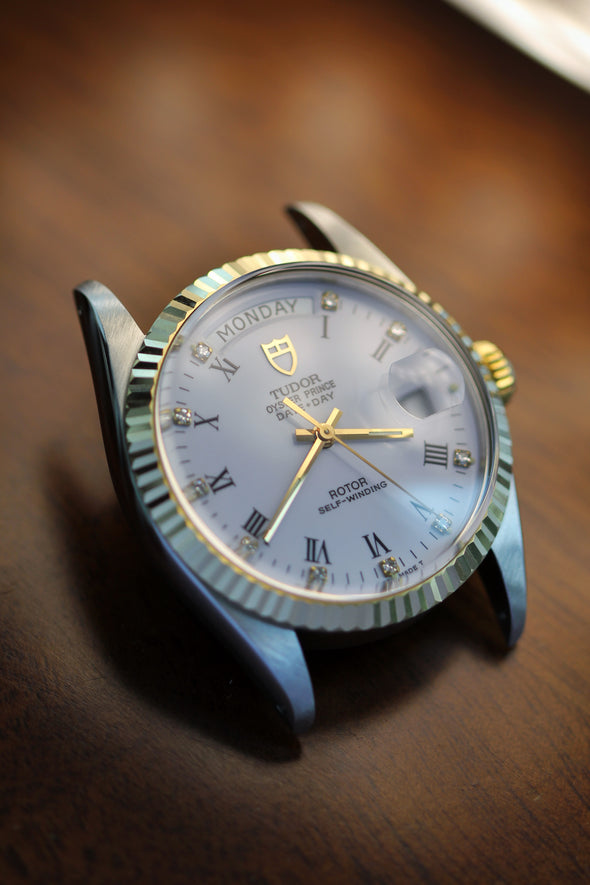 Tudor Oyster Prince Date-Day on White Ceramic Dial with Diamond Markers