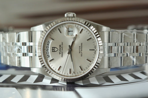 Tudor Prince Date-Day Silver Sunburst Dial NOS