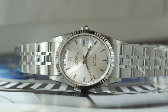 Tudor Prince Date-Day Silver Sunburst Dial NOS