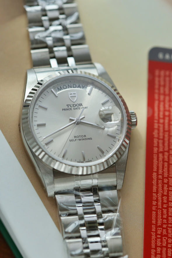 Tudor Prince Date-Day Silver Sunburst Dial NOS