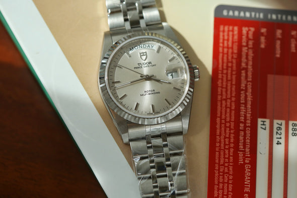 Tudor Prince Date-Day Silver Sunburst Dial NOS