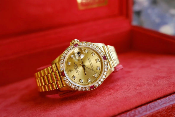 Rolex Datejust Ruby Diamond 69068G Champagne Gold Ladies Watch