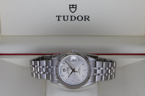 Tudor Prince Date-Day 76214 Diamond dial watch With box and paper