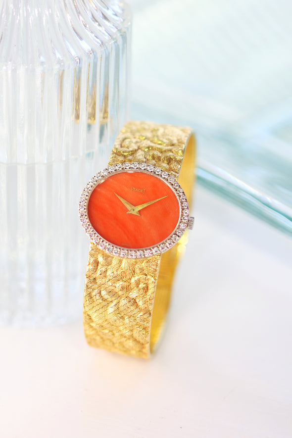 Piaget Orange dial 18 Karat Gold cocktail watch 1970S