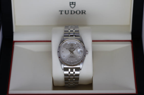 Tudor Prince Date-Day 76214 Diamond dial watch With box and paper