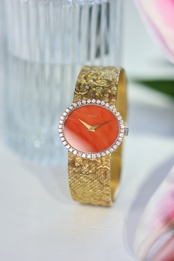 Piaget Orange dial 18 Karat Gold cocktail watch 1970S
