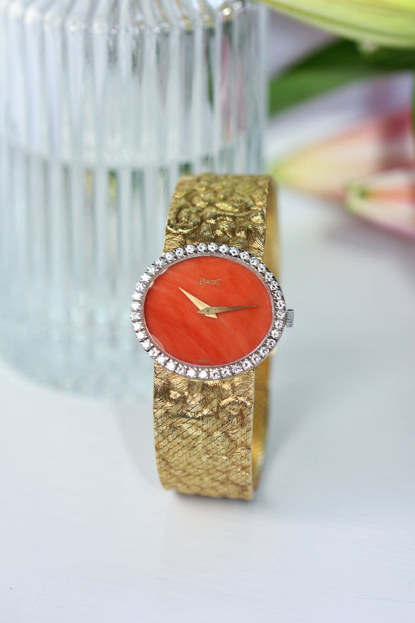Piaget Orange dial 18 Karat Gold cocktail watch 1970S