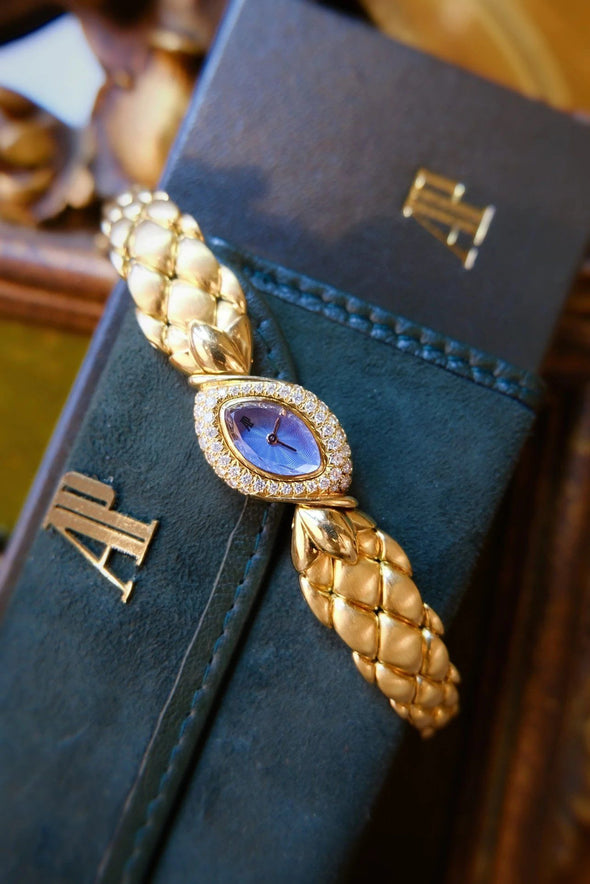 Audemars Piguet Baroque 18K Rose Gold & Diamond  Azure Guilloché Enamel Dial Oval Marquise-Shaped Watch
