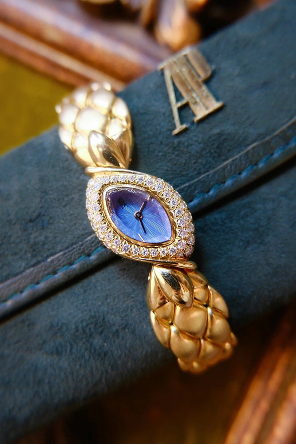 Audemars Piguet Baroque 18K Rose Gold & Diamond  Azure Guilloché Enamel Dial Oval Marquise-Shaped Watch