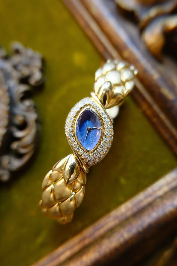 Audemars Piguet Baroque 18K Rose Gold & Diamond  Azure Guilloché Enamel Dial Oval Marquise-Shaped Watch