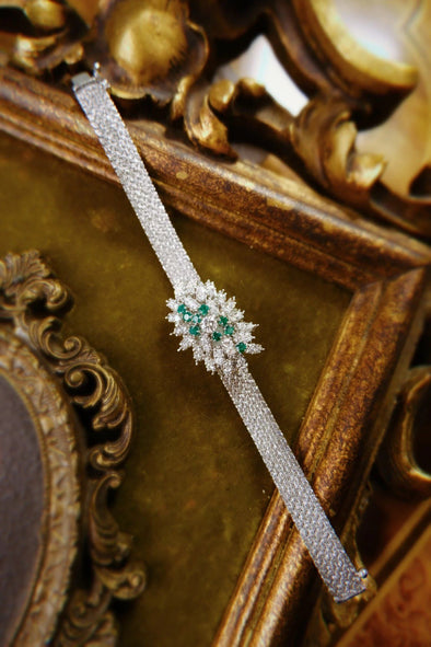 Hamilton Lady's emerald diamond 14 Karat gold Art deco watch