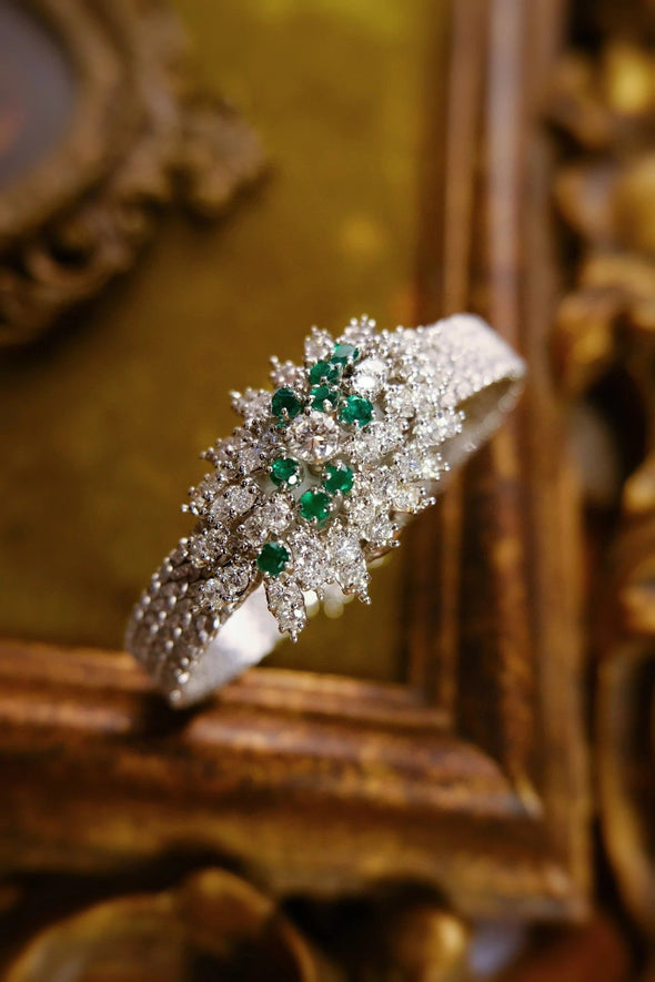 Hamilton Lady's emerald diamond 14 Karat gold Art deco watch