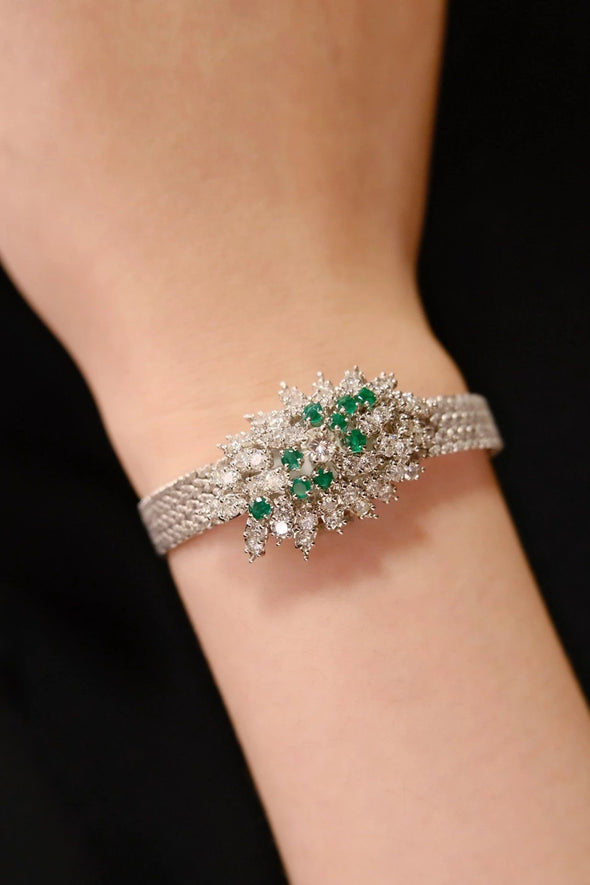 Hamilton Lady's emerald diamond 14 Karat gold Art deco watch
