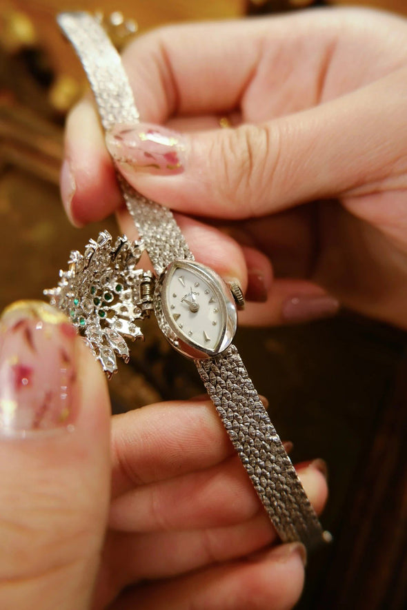 Hamilton Lady's emerald diamond 14 Karat gold Art deco watch