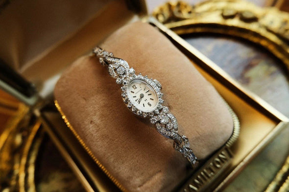 Hamilton 14K white gold diamond Art Deco ladies watch