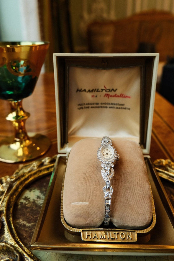 Hamilton 14K white gold diamond Art Deco ladies watch