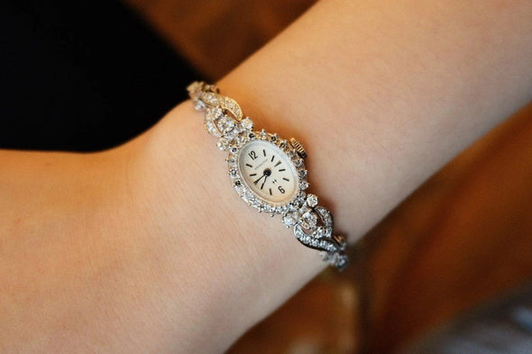 Hamilton 14K white gold diamond Art Deco ladies watch