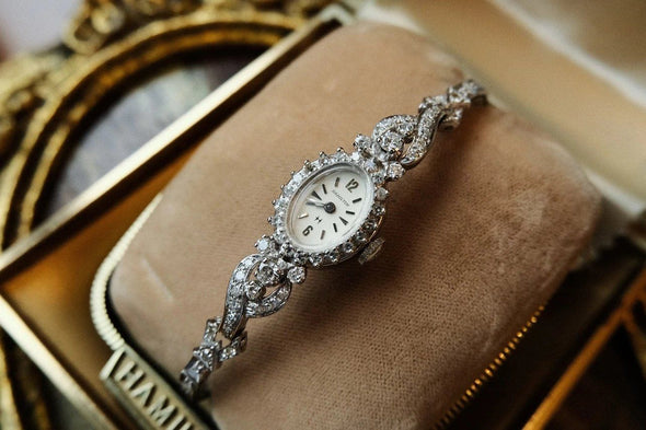 Hamilton 14K white gold diamond Art Deco ladies watch