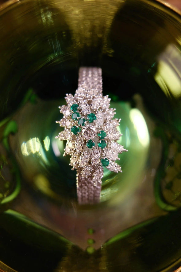 Hamilton Lady's emerald diamond 14 Karat gold Art deco watch