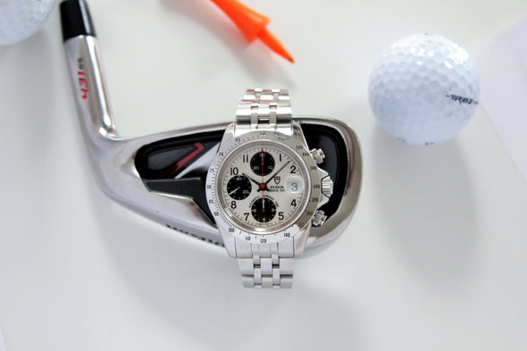 Tudor Prince Date Chronograph Tiger 79260 Daytona Rare Panda Dial Leather strap