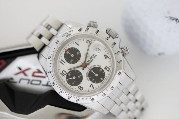 Tudor Prince Date Chronograph Tiger 79260 Daytona Rare Panda Dial Leather strap