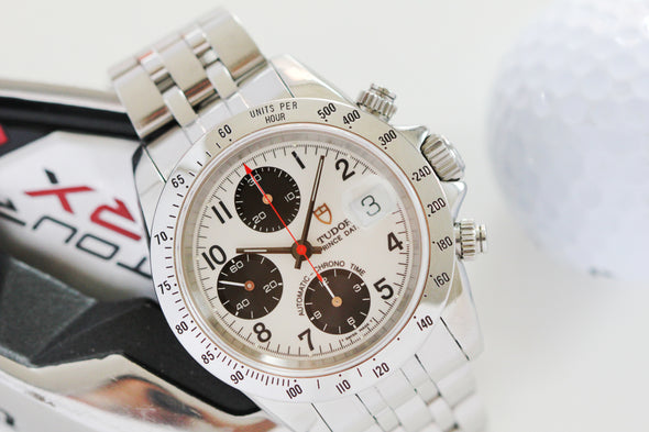 Tudor Prince Date Chronograph Tiger 79260 Daytona Rare Panda Dial Leather strap