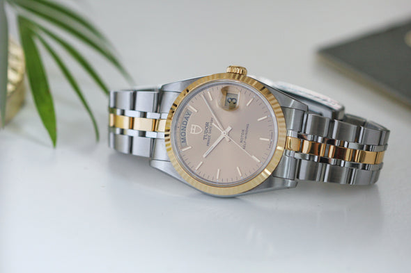 Tudor Prince Date-Day 76213 Automatic Gold Watch Box & Paper