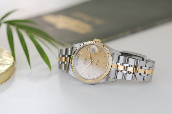 Tudor Prince Date-Day 76213 Automatic Gold Watch Box & Paper