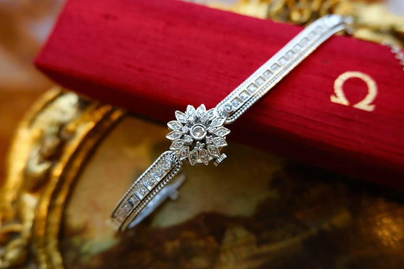 Omega Rare 14 Karat Gold vintage diamond ladies dress watch Circa 1950s