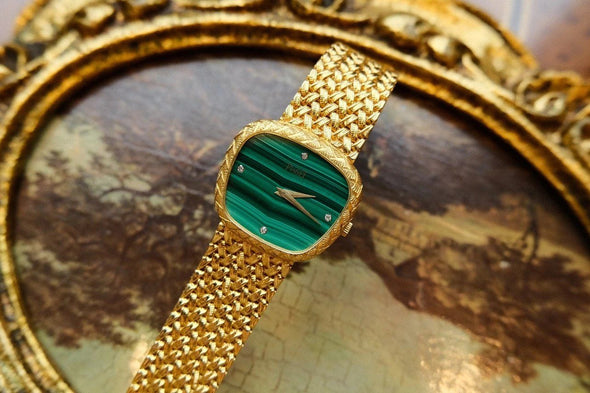 Piaget Rare 18 Karat Gold Malachite Dial Vintage Ladies Watch