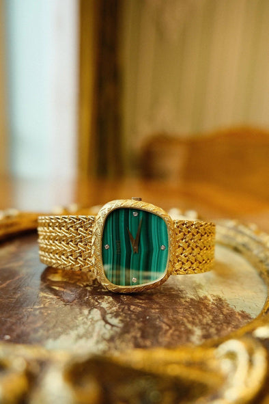 Piaget Rare 18 Karat Gold Malachite Dial Vintage Ladies Watch