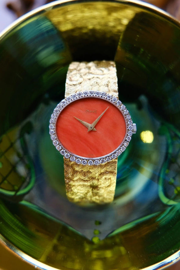 Piaget Orange dial 18 Karat Gold cocktail watch 1970S